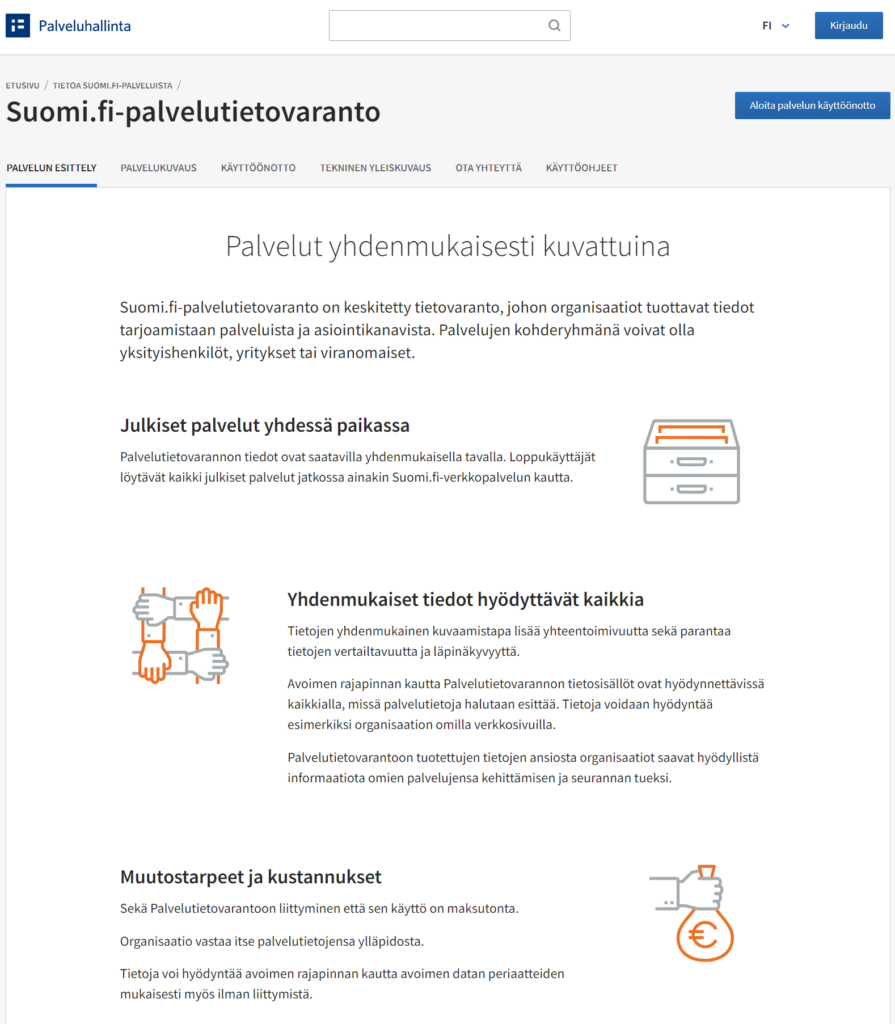 Kuva Suomi.fi-palvelutietovarannosta